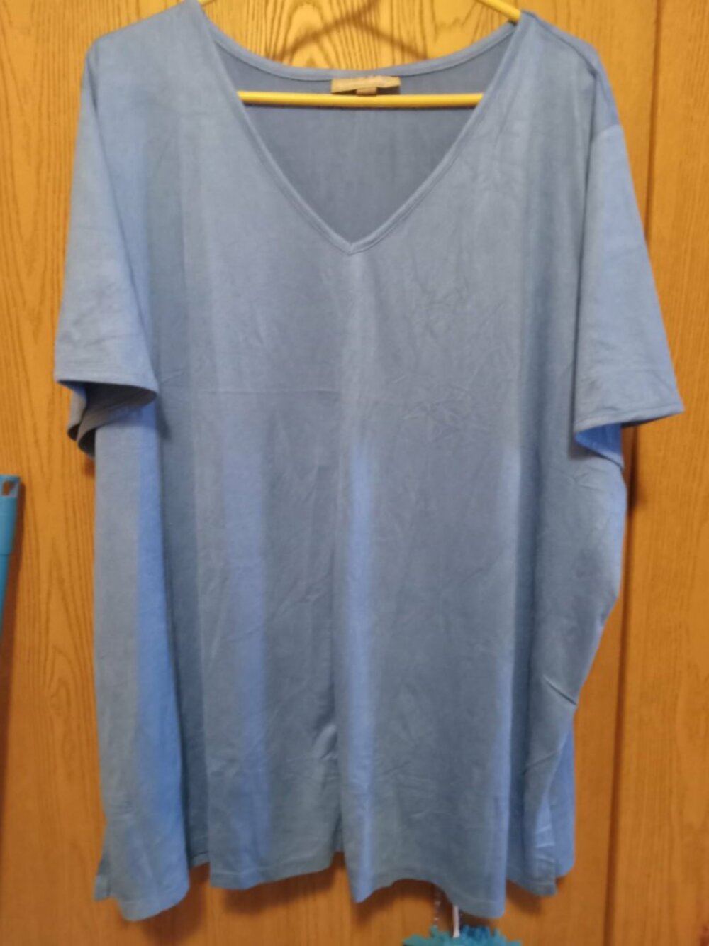 NEW Woman Within 2X, blue vneck, suede-feel, SS top, 90% polyester/10% spandex